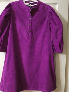 S Gap Puff Sleeve Corduroy Mini Buttoned Dress in Purple w/2 Inner side-pockets